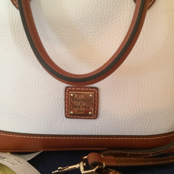 NWT Dooney & Bourke bone pebbled leather gold hardware Zip Zip satchel purse - Picture 2 of 13